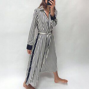 Zara Navy White Striped Long Sleeve Shirt Dress Size L